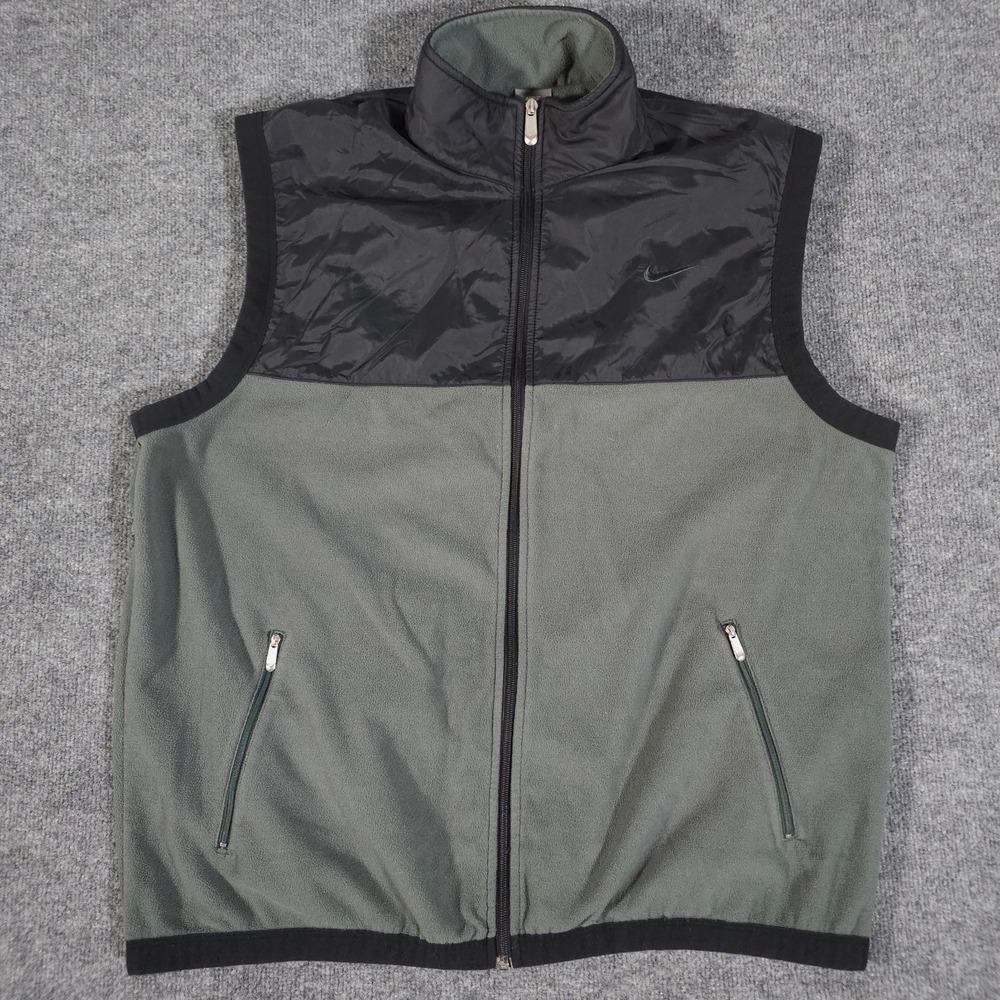 Nike Sleeveless Vest Mens XXL Green Fleece Polyester Quilted Nylon Zip Front